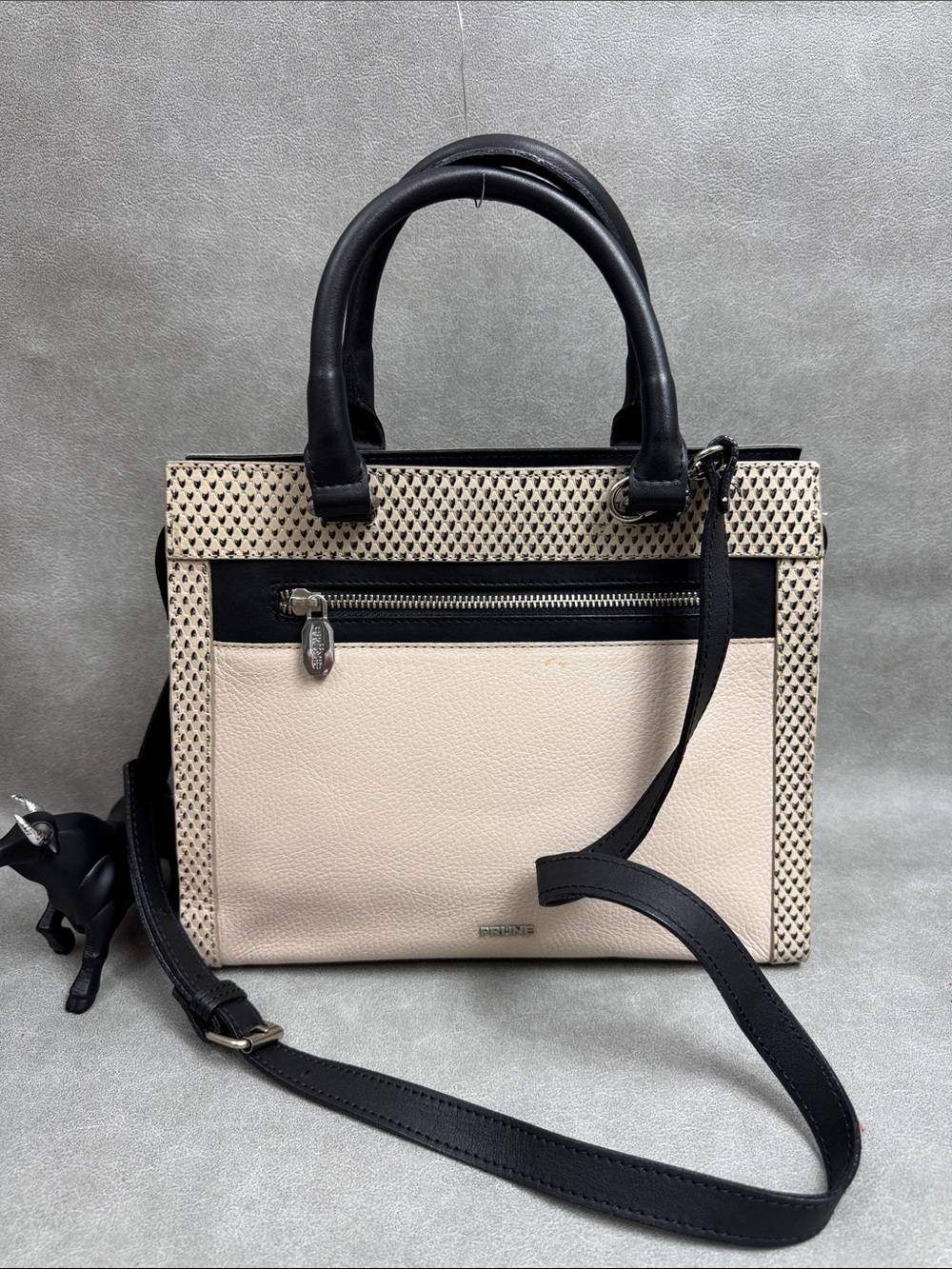 Prune Two-Tone Cream and Black Top-Handle Satchel